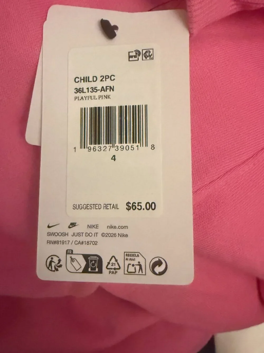 Nike Girl's 2-piece Fleece Pullover Hoodie Sweatshirt Joggers Set Pink 4 5 NWT